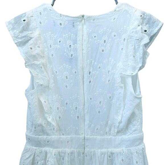 LULUS Flirtatious in Florence White Ruffled Eyelet Cotton V-neck Mini Dress-Sz S - Picture 6 of 7